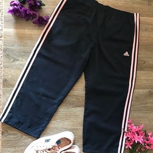athletic pants, just below the knee  adidas